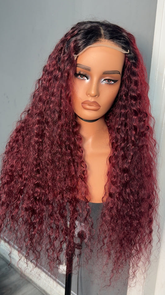 Wine Water wave transparent  5x5 closeur human hair